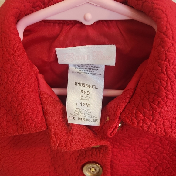 Euc bonnie baby red pea coat 12month - Picture 3 of 3